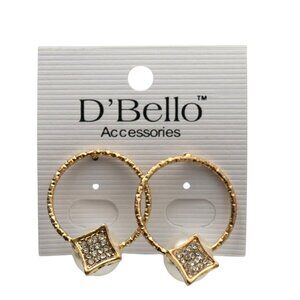 Gold Tone Dangle Earrings With Faux Pearl Rhinestone Accents By DBello